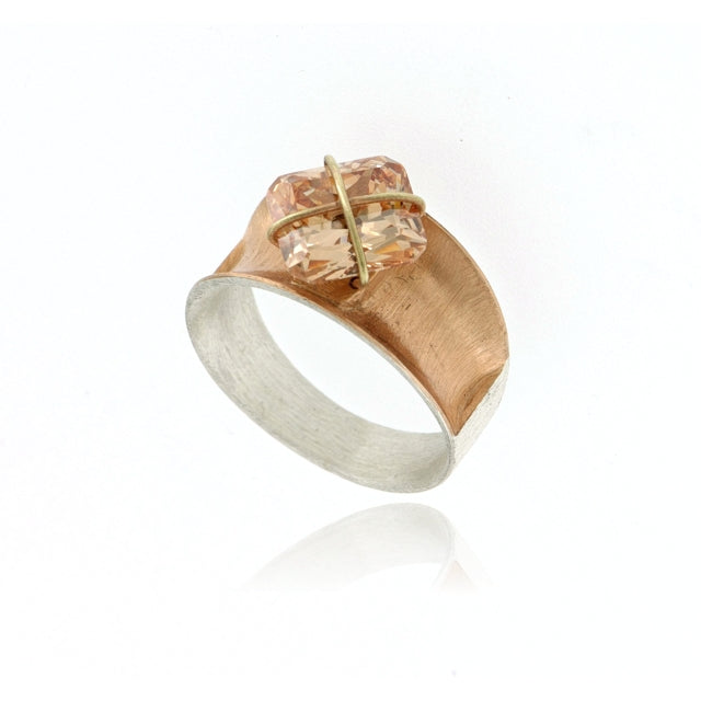 Mysterium Collection Champagne CZ "gift wrap" ring