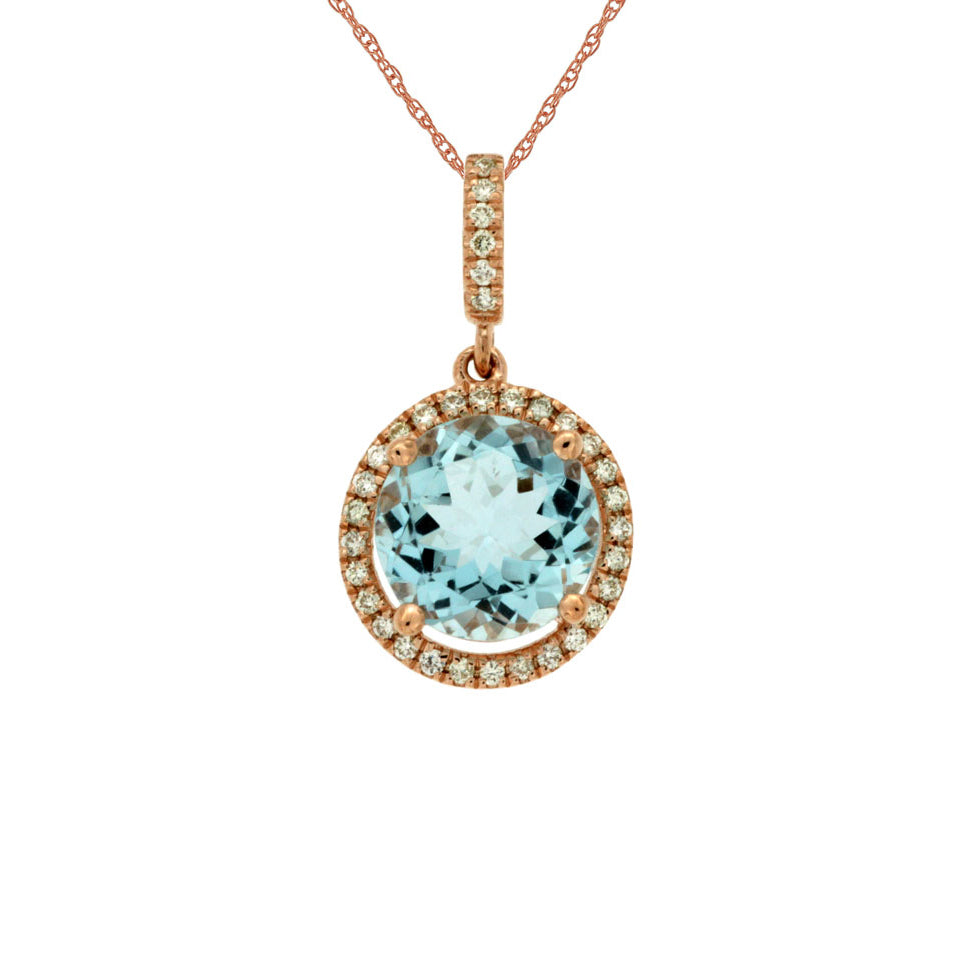 14K Rose Gold Aquamarine & Diamond Pendant