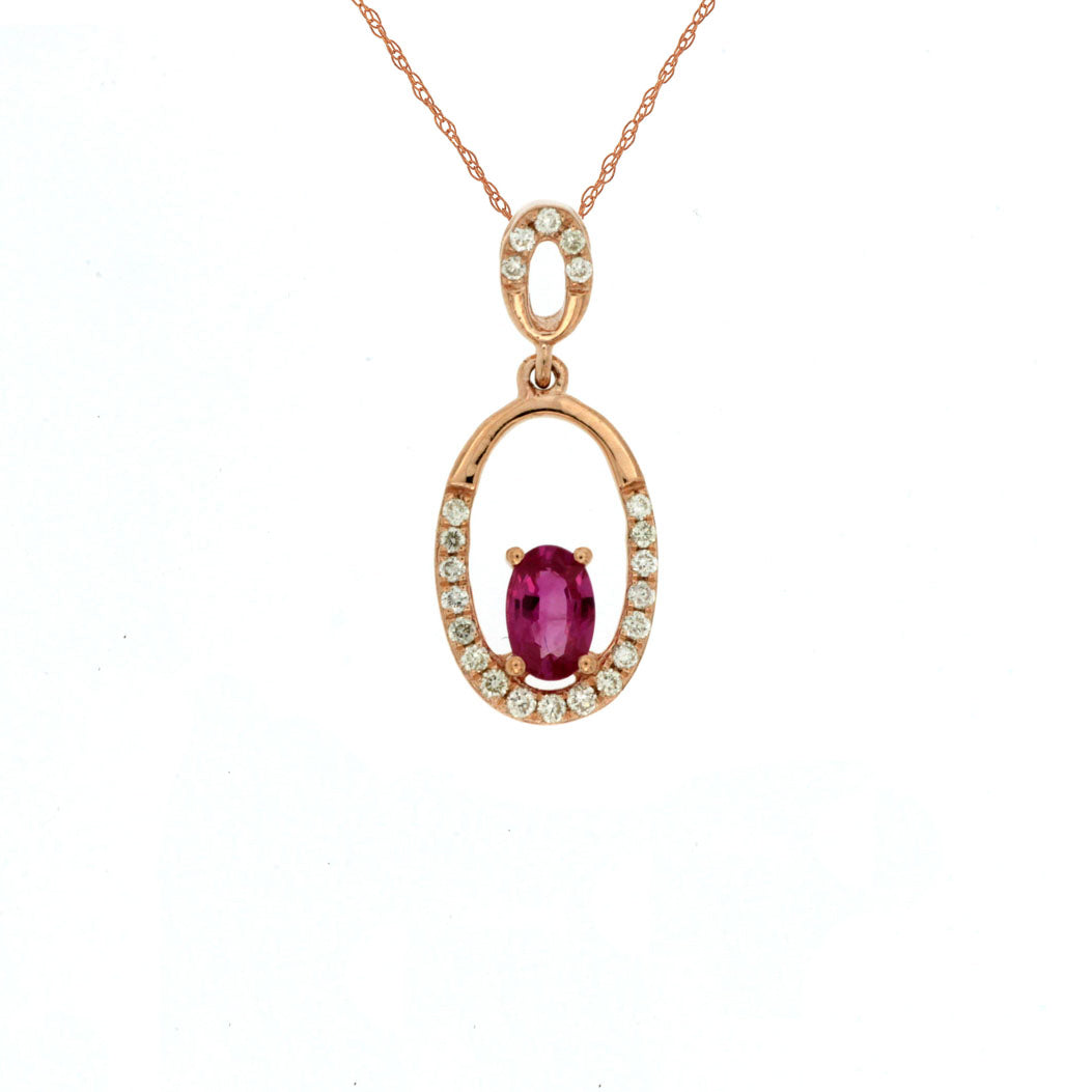 14K Rose Gold Ruby & Diamond Pendant