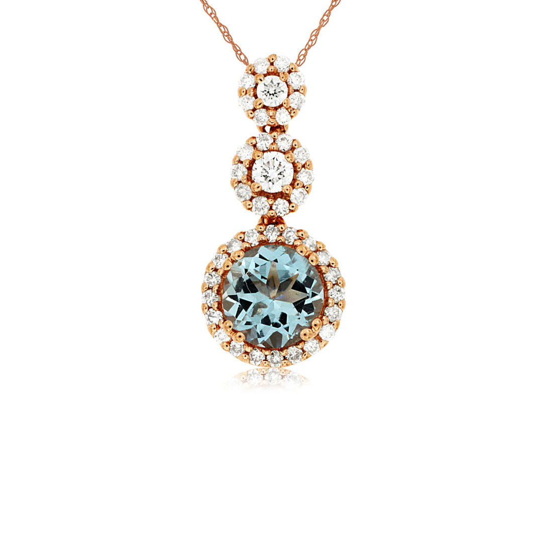 14K Rose Gold Aquamarine & Diamond Pendant