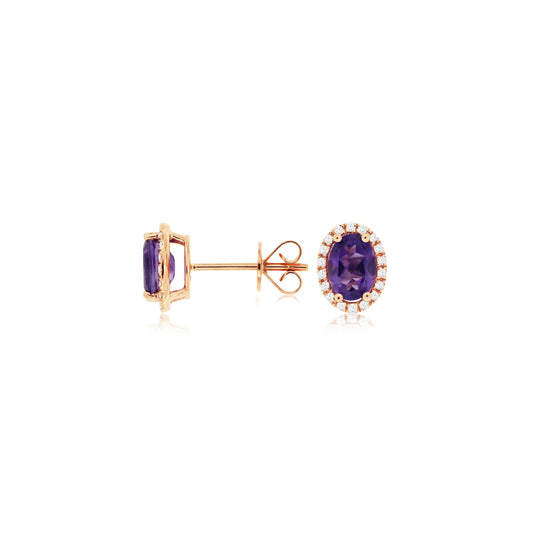 14K Rose Gold Amethyst & Diamond Post Earrings