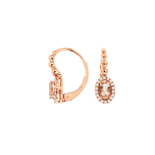 14K Rose Gold Morganite & Diamond Earrings