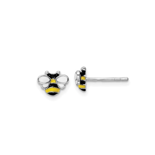 Sterling Silver Child's Enameled Bumble Bee Post Earrings