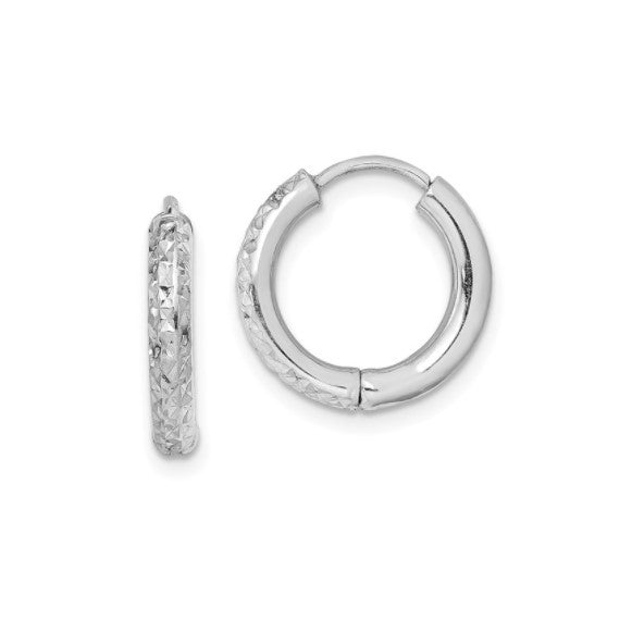 Sterling Silver 15mm Diamond Cut Hinged Hoop Earrings
