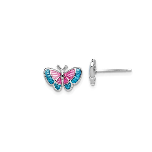 Sterling Silver Child's Enameled Butterfly Post Earrings