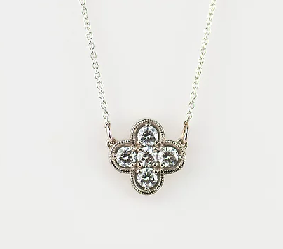 Tom Mathis Designs 14K White Gold Diamond Clover Necklace