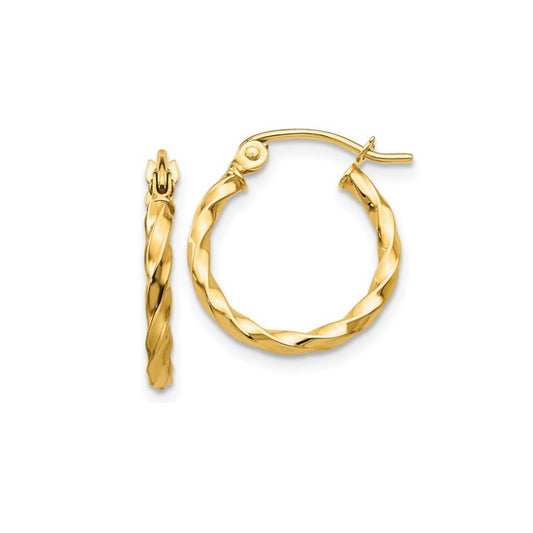 14k Gold Twist Polished Hoop Earrings