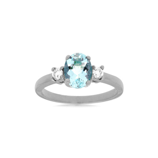 14K White Gold Aquamarine & Diamond Ring