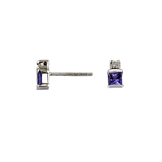 14K White Gold Tanzanite & Diamond Post Earrings