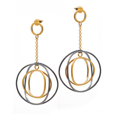 Mysterium Collection Black & Gold "Wavy Circle" Drop Earrings