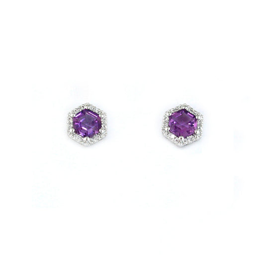 14K White Gold Amethyst & Diamond Post Earrings