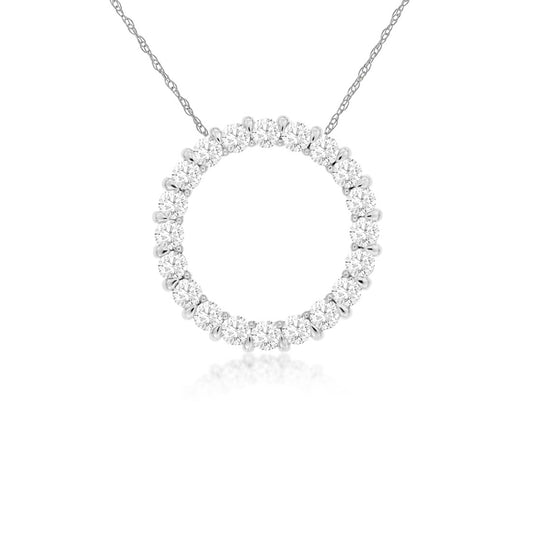 14K White Gold Circle Diamond Pendant