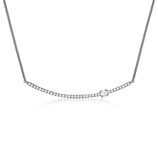 14K White Gold Diamond Curved Bar Pendant