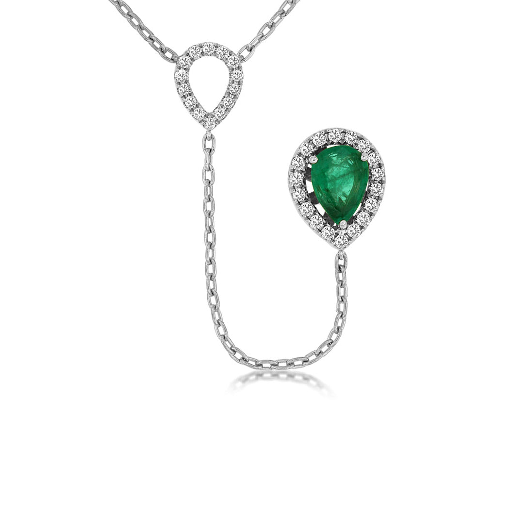 14K White Gold Emerald & Diamond Dangle Pendant