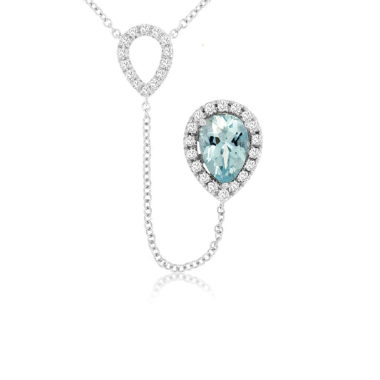 14K White Gold Aquamarine & Diamond Dangle Pendant