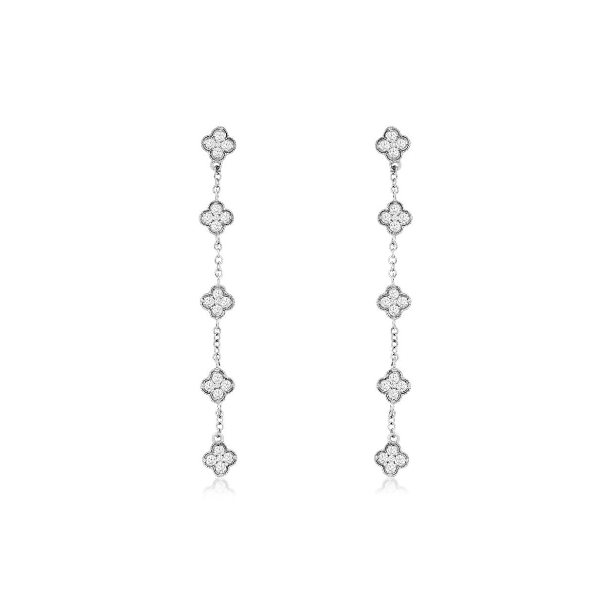 14K White Gold Diamond Clover Earrings