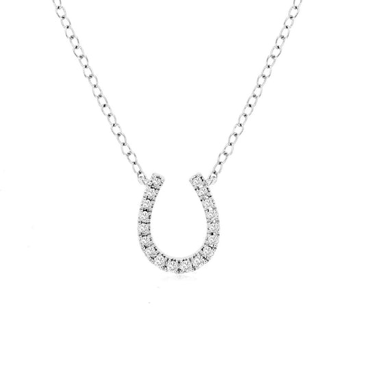 14K White Gold Diamond Horseshoe Pendant