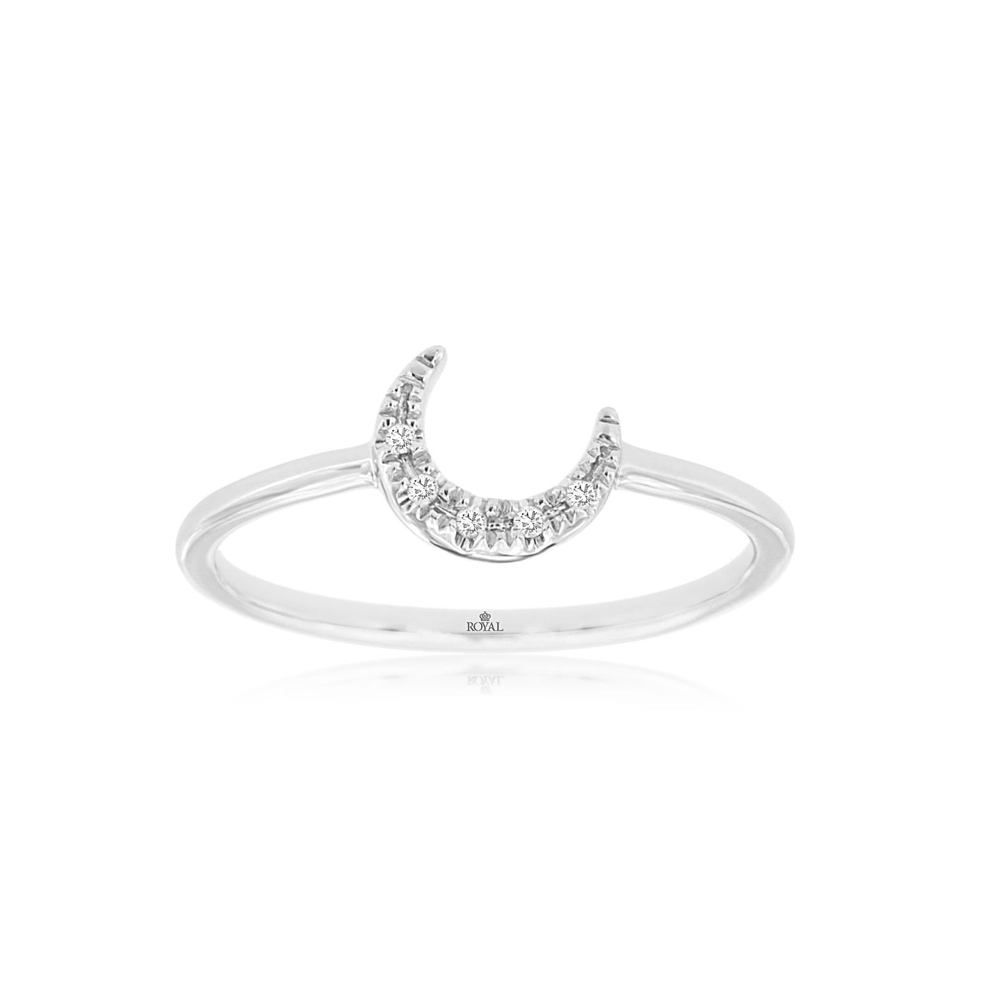 14K White Gold Diamond Crescent Moon Ring