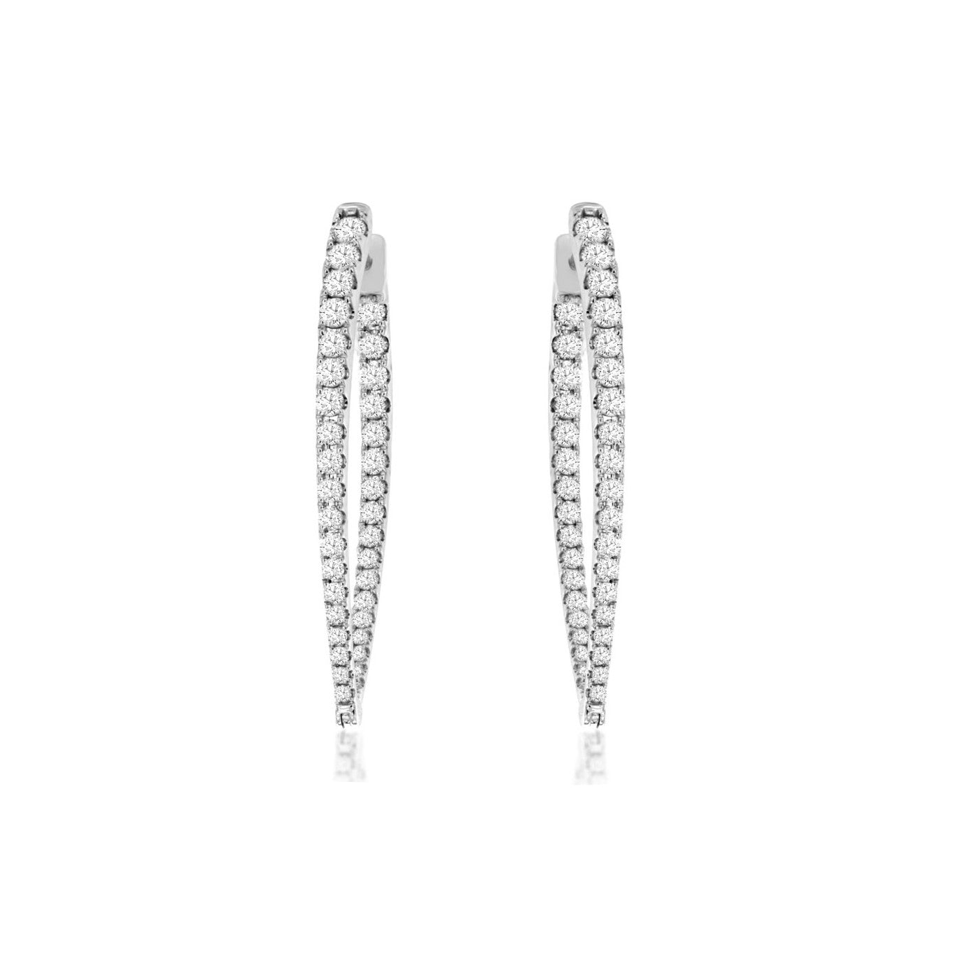 14K White Gold Diamond V Hoop Earrings