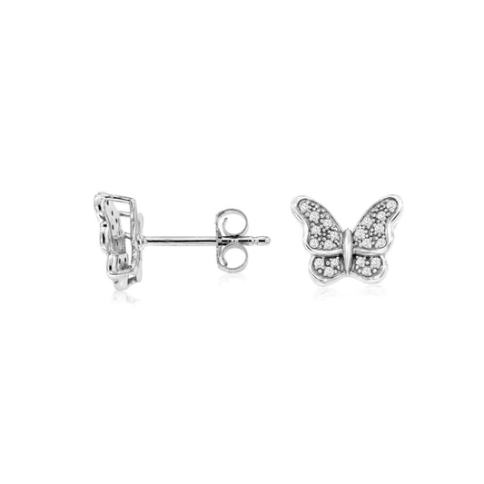 14K White Gold Diamond Butterfly Earrings