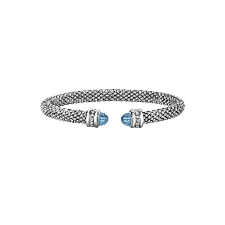 Phillip Gavriel Collection Sterling Silver Cuff with Blue Topaz & Diamonds