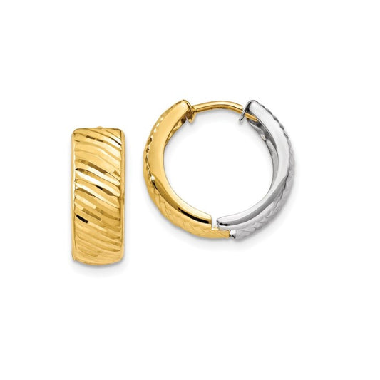 14k Gold Two-Tone Textured Hinged Hoop Earrings