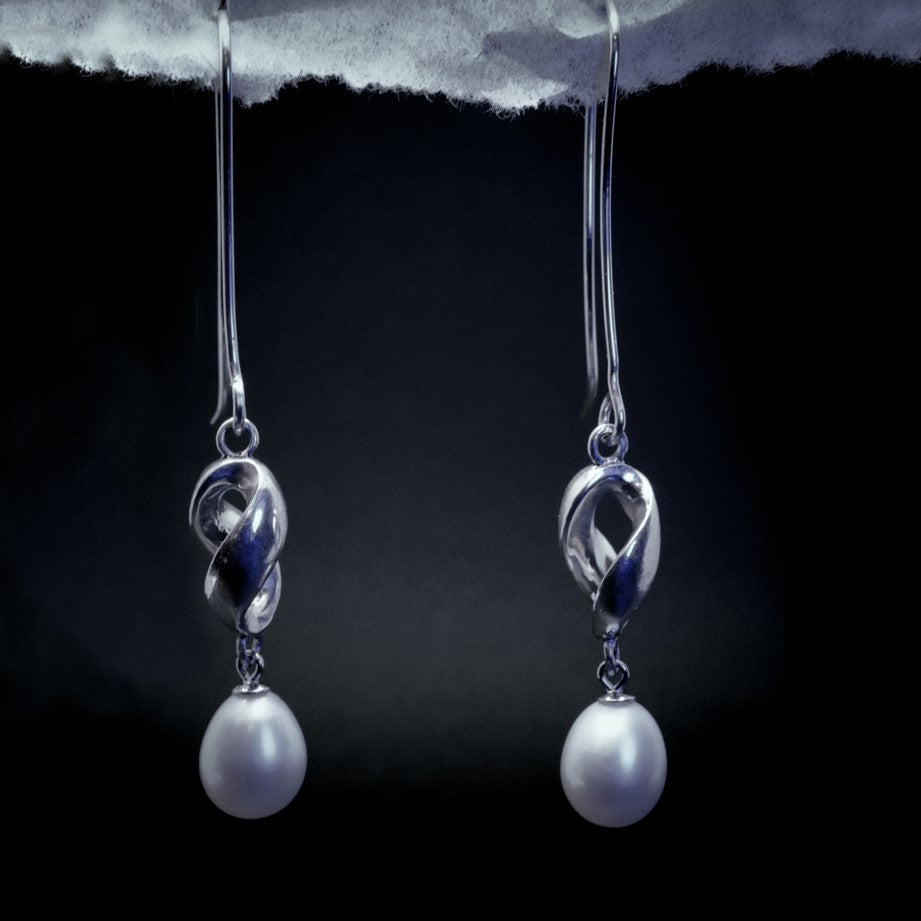 Tim & Mabel Helix White Pearl Dangle Earrings
